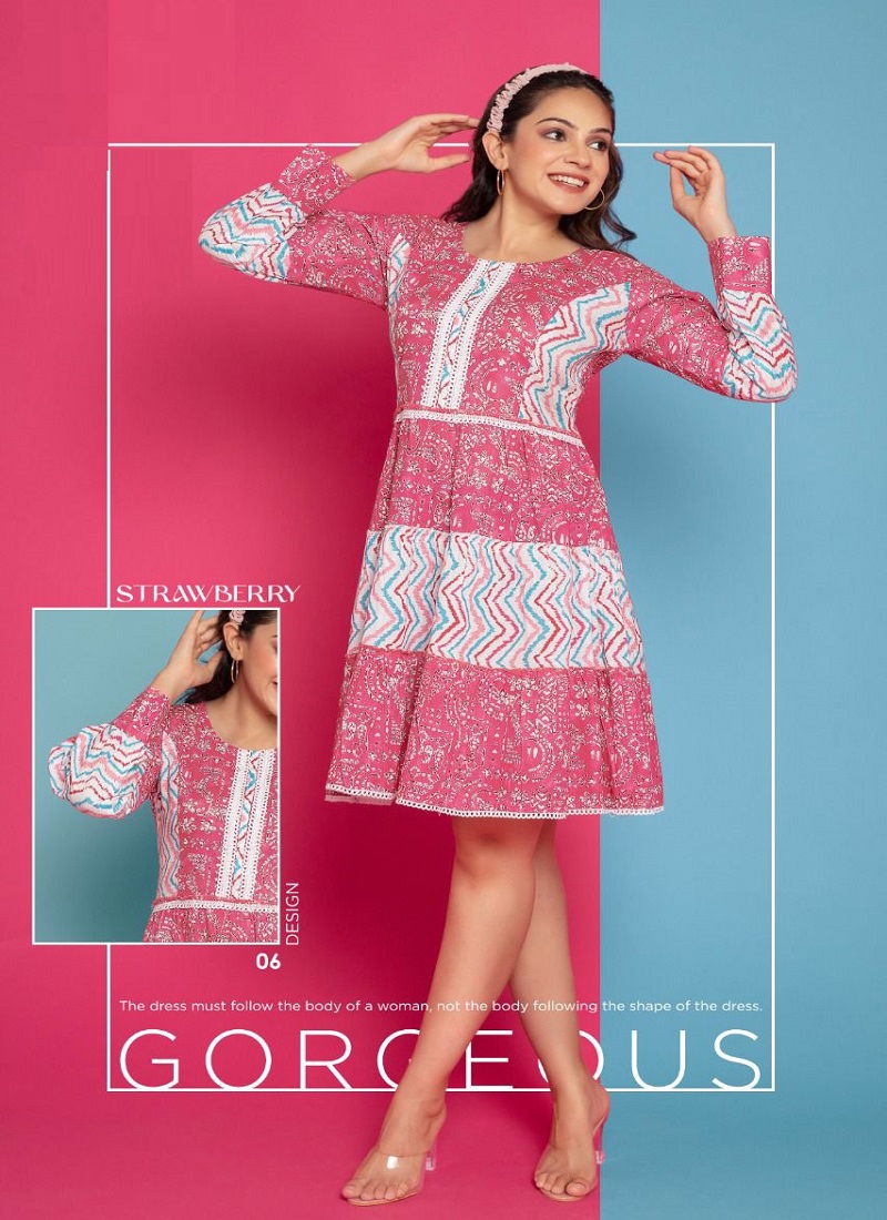 Kaya Strawberry Classic Cotton Printed Party Wear Western Kurti Collection